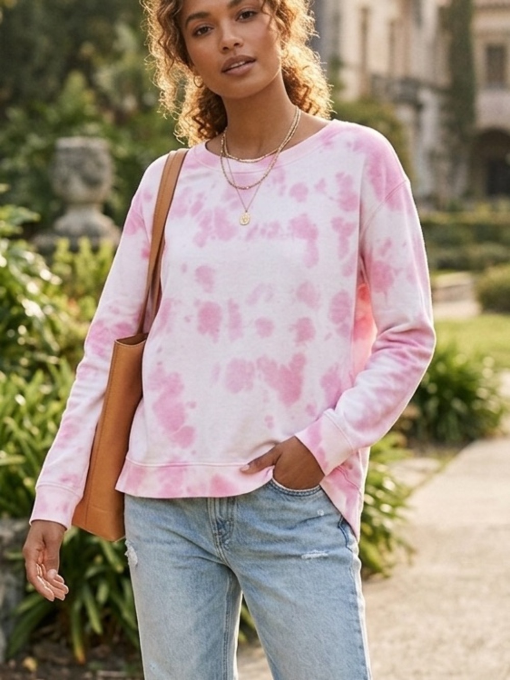 Anthropologie Jane and Delancey Pink and White Tie-Dye Pullover